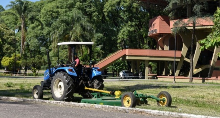 Despliegan un amplio operativo de limpieza y desmalezamiento en el parque 9 de Julio
