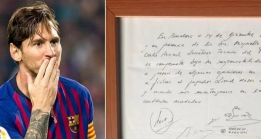 Subastar&aacute;n la hist&oacute;rica servilleta en la que Messi firm&oacute; su primer contrato con Barcelona