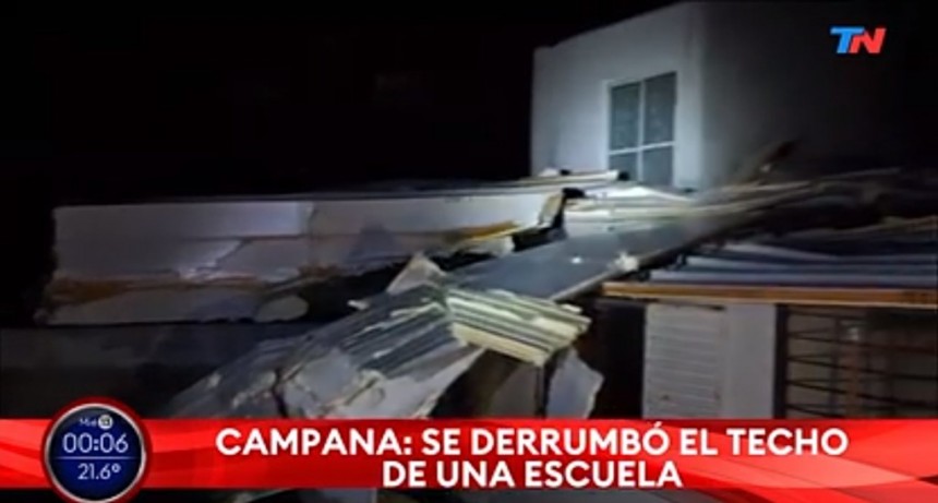 Campana: se vol&oacute; el techo de una escuela en medio del temporal
