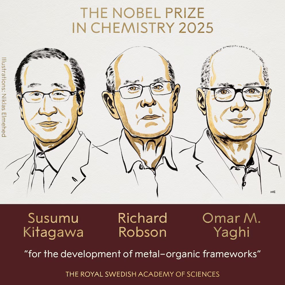 Nobel de Química 2025 premia a los padres de los marcos metal-orgánicos, materiales clave para la lucha ambiental